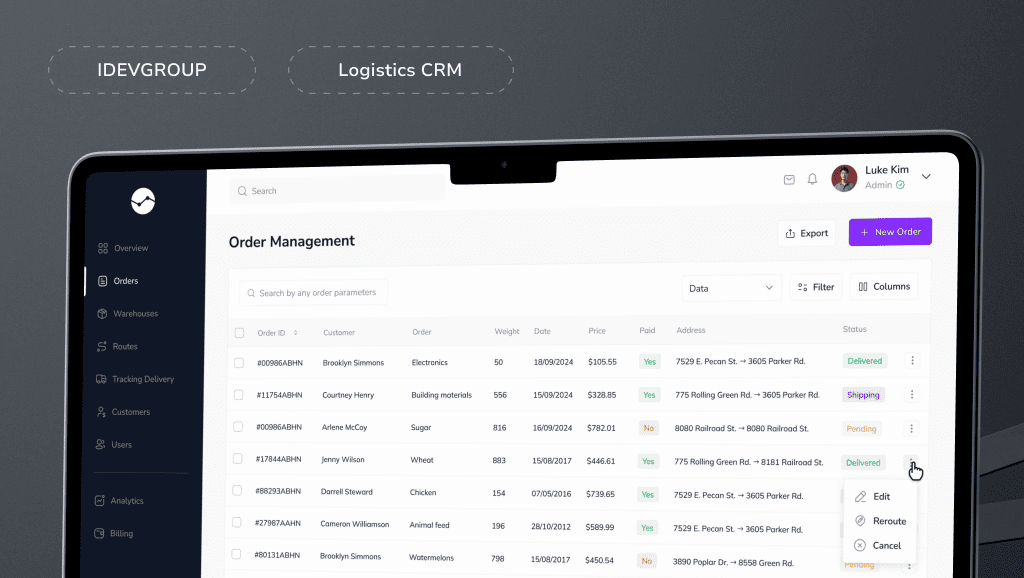 Logistic System CRM - OMS, WMS, Routes Building & Management